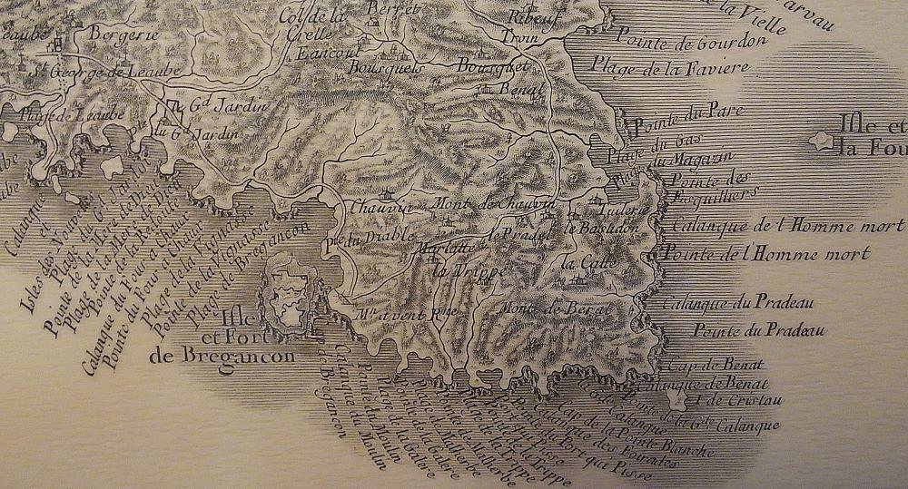 Pointe de Jarre ou de Brégançon : l'Île et le Fort de Brégançon sur une carte du 18ème siècle