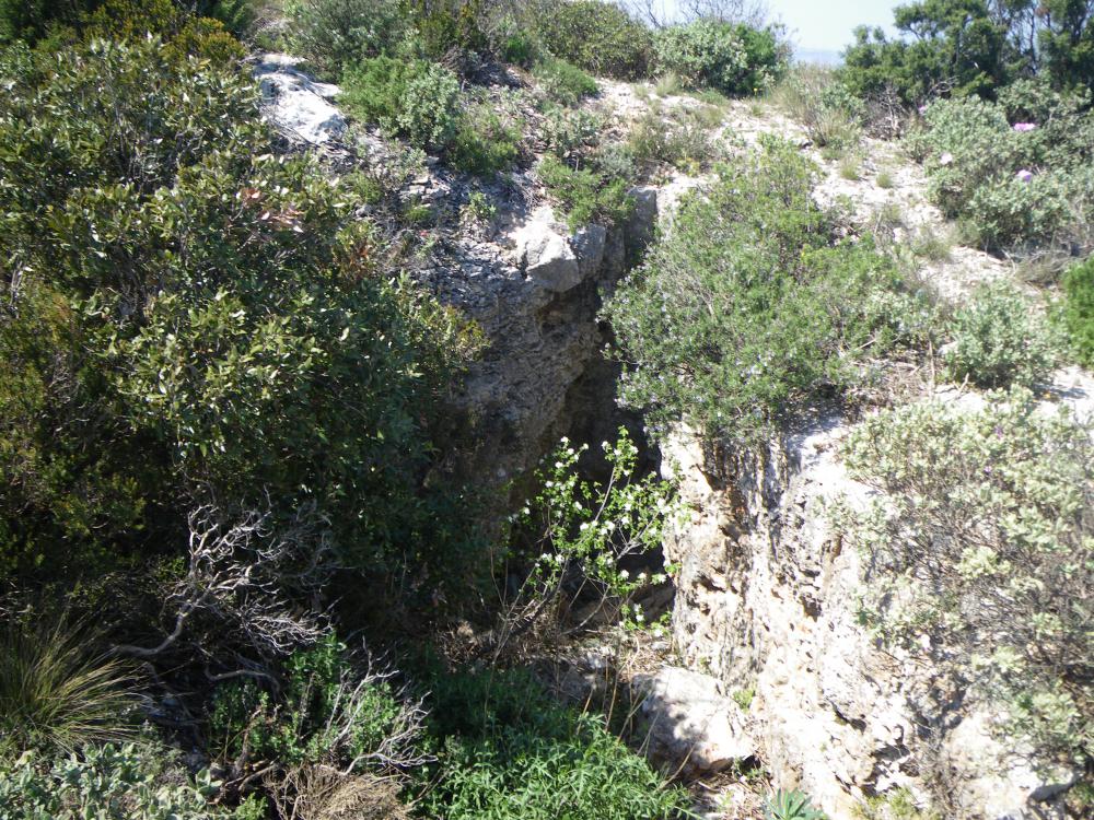 Falaise de la Grotte Rolland : l'une des nombreuses cavités près du bord de la Falaise de la Grotte Rolland