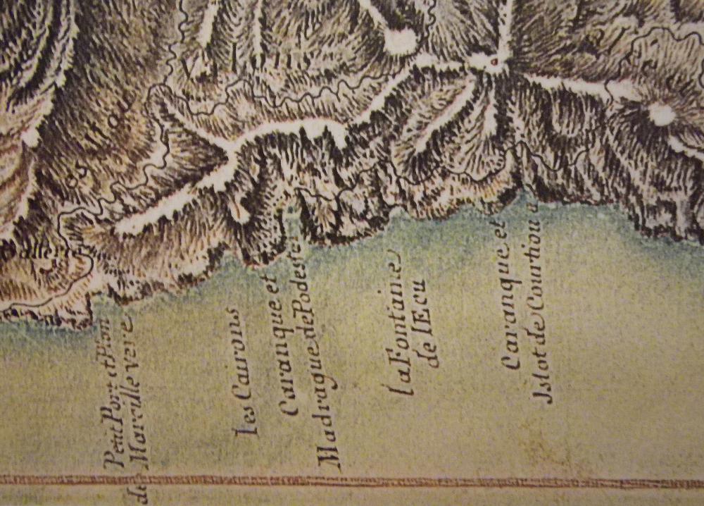 Calanque de l'Escu : le littoral des Calanques de Marseilleveyre à Cortiou (oups !) sur une carte du 18ème siècle